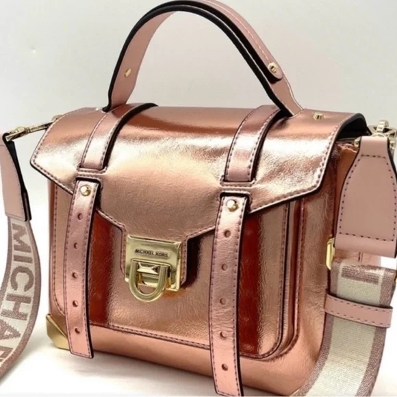 Michael Kors Metallic Rose Gold Manhattan Primrose Satchel - Picture 2 of 4